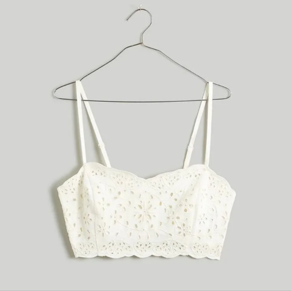 Madewell Eyelet Linen-Blend Crop Tank Top in Cream, Size 12